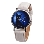 Decoração de pulso pulseira de couro dos desenhos animados Rodada Cat Black Dial Faux Quartz Assista Mulheres