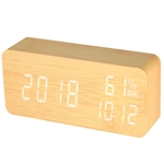 Despertador de madeira LED Digital Sound Control USB / Battery Powered Dimmer Indoor Termômetro Higrômetro Clock com 3 Alarmes Alarme de dia da semana - Natural Wood Shell