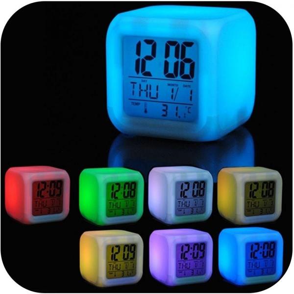 Despertador Digital Cubo Led 7cores Colorido na Shoppstore Color Change