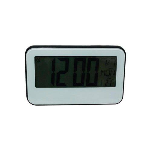 Despertador Digital LCD C/ Medidor de Temperatura Preto C/ Tela Branca DS 2618