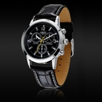 Sport Military Quartz Dial Clock Men Leather Wrist Watch Round Case BK