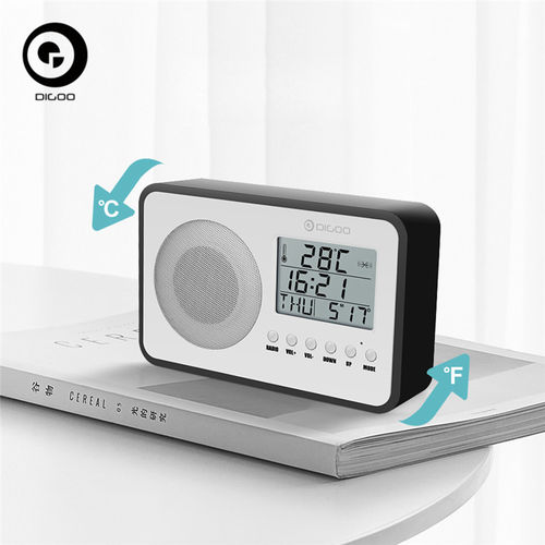 Digoo Mini Digital Fm Am Portátil Radio Receiver Speaker Madeira Alarme Relógio Temp
