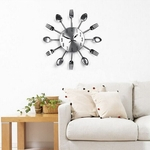DIY Aço inoxidável Forks Spoons Relógio de parede Home Kitchen Decoration Quartz Movimento Mute Wall Clocks