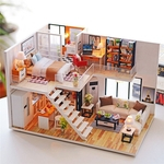 DIY Loft De Madeira Apartamentos Dollhouse Moderno Miniatura Casa Móveis Modelo Kit Crianças Artesanato Brinquedos Criança LED Luz Presente