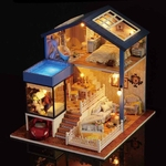 Dollhouse DIY boneca Casa diminuta Acessórios Móveis LED 3D de madeira Presentes Casa Handmade Modelo brinquedos para as crianças A061 #D