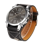 Dos homens clássico Fashion Business numerais romanos Big Dial Leather Strap relógio de quartzo