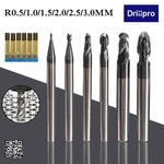 Drillpro 6 Pçs / set R0.5-3.0MM Moinho De Ponta De Moinho De Carboneto De Tungstênio CNC Router Bit 2 Flautas Revestido Fresa Final