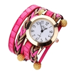 Duoya Women Popular Quartz Wristwatch Gold Litchis Multipler PU Bracelet Watch