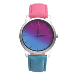 Dupla cores moda feminina faux pulseira de couro simples analógico relógio de pulso de quartzo