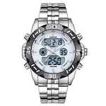 Duplo movimento dos homens da moda impermeável alarme eletrônico relógio de quartzo Chrono aço inoxidável relógio de luxo multifuncional S8011