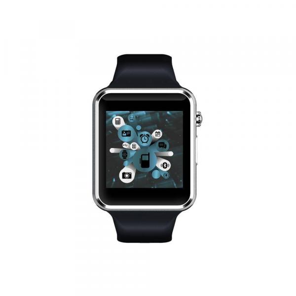 E- Watch Relógio Inteligente com Função Celular e Notificações Via Bluetooth - Pulseira Preta - Mega Page