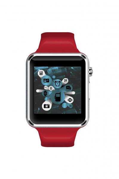 E- Watch Relógio Inteligente com Função Celular e Notificações Via Bluetooth - Pulseira Vermelha - Dl