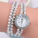 Elegante Pérolas Relógio Ultra Fino Strap Relógios Feminino Pulseira De Pérolas Quartz Presente