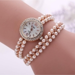 Elegante Pérolas Relógio Ultra Fino Strap Relógios Feminino Pulseira De Pérolas Quartz Presente