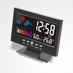 Eletrônica Digital LCD Desk Alarm Clock termômetro Backlight Controle Acústico Sensing Previsão relógio de mesa Video Converter