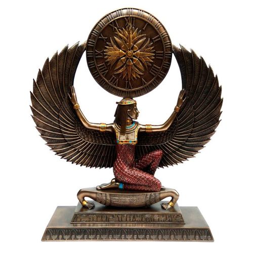 Escultura Decorativa Relógio Egípcio Isis em Resina 43 X 32 Cm