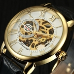 Esqueleto oco relógio mecânico Luxo Masculino de negócios Leather Strap relógio de pulso
