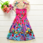 Estilo Children Girl Fashion Bohemia longo colorido Sling Beach Dress Backless Enrole Peito Vestido + Colorido Colar Beads