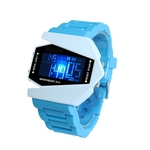 Exibição digital de estilo genérico de avião Relógio de pulso de silicone elegante com LED (azul céu)
