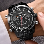 Fashion Full Steel Men's Quartz Hour Clock Analog LED Watch Sports Military Wrist Watch