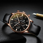 Fashion Sport Men's Stainless Steel Case Leather Band Quartz Analog Wrist Watch