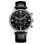 Fashion Sport Men's Stainless Steel Case Leather Band Quartz Analog Wrist Watch