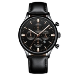 Fashion Sport Men's Stainless Steel Case Leather Band Quartz Analog Wrist Watch