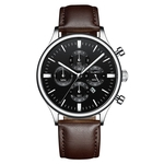 Fashion Sport Men's Stainless Steel Case Leather Band Quartz Analog Wrist Watch