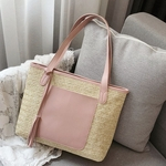 Fashion Women's Hit Color Woven Tassel Handbag Shoulder Bag Beach Bag