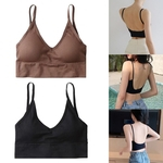 Feminino Decote Em V Acolchoado Bralette Espaguete Correias Café + Preto