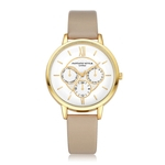 Feminino Moda Temperamento Cinto de couro Com Simulado Quartz Rodada Assista Beige