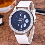 Feminino Moda Temperamento Cinto de couro Com Simulado Quartz Rodada Assista Branco