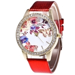 Feminino Moda Temperamento Cinto de couro Com Simulado Quartz Rodada Assista Red