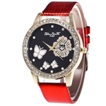 Feminino Moda Temperamento Cinto de couro Com Simulado Quartz Rodada Assista Red