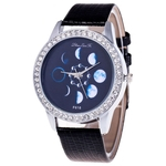 Feminino Moda Temperamento Cinto de couro Com Simulado Quartz Rodada Black Watch