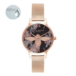 Feminino relógio de quartzo com diamantes Aço Decor inoxidável Strap Little Bee Daisy mostrador do relógio