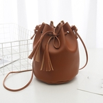 Feminino Shoulder bonito Bolsa Messenger Bag com cord?o Bucket Bag Retro Saco selvagem