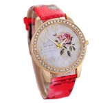 Flower Print Casual Analog Women Faux Leather Band Round Dial Quartz Relógio De Pulso