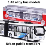 1:48 modelos de ônibus de liga leve, puxar para trás e piscando e, transporte público urbano, diecasts metálicas, veículos de brinquedo musical, cor aleatória