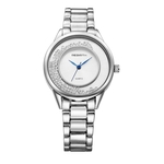 Mulheres REBIRTH Aço Strap relógio de quartzo com superfície Duplo-Ring Bling Dial estrelado