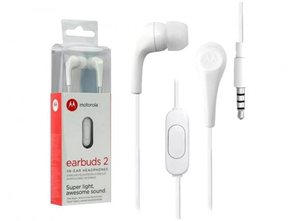 Fone de Ouvido Motorola Intra Auricular - com Microfone Esportivo Branco Earbuds 2
