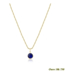 Cordão Colar Feminino em Ouro 18k 50cm + Pingente Ponto De Luz Azul Safira