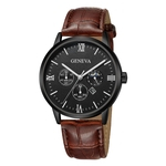 Geneva Fashion Men Date Alloy Case Synthetic Leather Analog Quartz Sport Watch