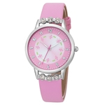 Gescar Mulheres Moda bonito Rhinestone Assista Rodada Dial Quartz Relógio de pulso com pulseira de couro