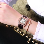 Elegante Simples Roman Digital Estilo Diamante Ladies Leather Strap relógio de quartzo