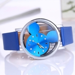 Gostar Mulheres Leather relógio de quartzo moda oco Out Mickey relógio de pulso decoração