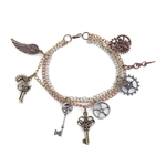 Gótico Steampunk Pulseira Mulilayer Engrenagem Anjo Asa Chaveiro Pulseiras