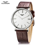 GUANQIN GS19029 Men relógio de quartzo Assista Case ultrafinos couro genuíno Banda relógio de pulso