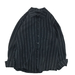 Homens Stripe manga comprida solta camisa com botão de lapela completa para o Office Business casual