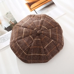 Women Autumn Winter Hat Retro Plaid Octagonal Beret Lady Sweet Vintage All Match